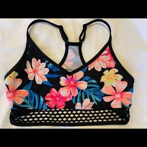 Pink summer sports bra - bright tropical flowers - great summer colors